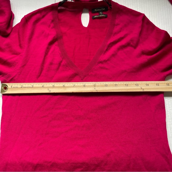 Massimo Dutti Pink Wool-Cashmere Front Pockets V-neck Back Keyhole Bow Sweater - Picture 10 of 13